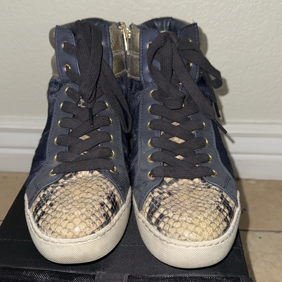 SAM EDELMAN Britt Snake Print Navy Fur Gold Metallic High Top Boot Sneaker 10 - Picture 4 of 12